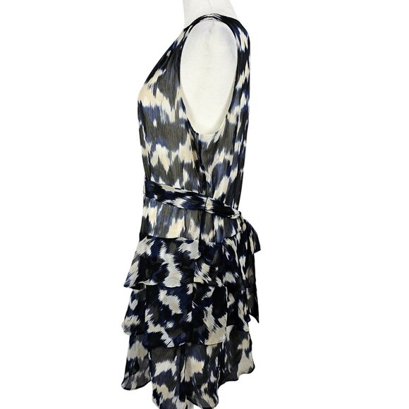 Smudged Polka Dot Navy Black White Tiered Mini Summer Business Casual Dress Sz M - Picture 6 of 14